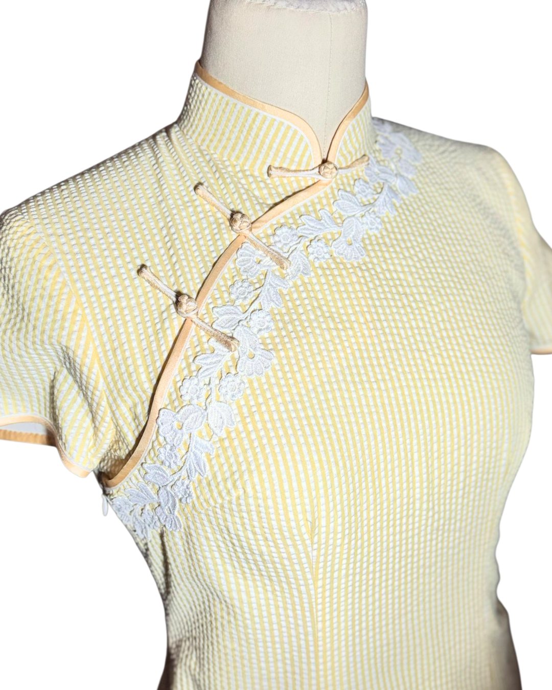 Yellow Striped Lace Cheongsam