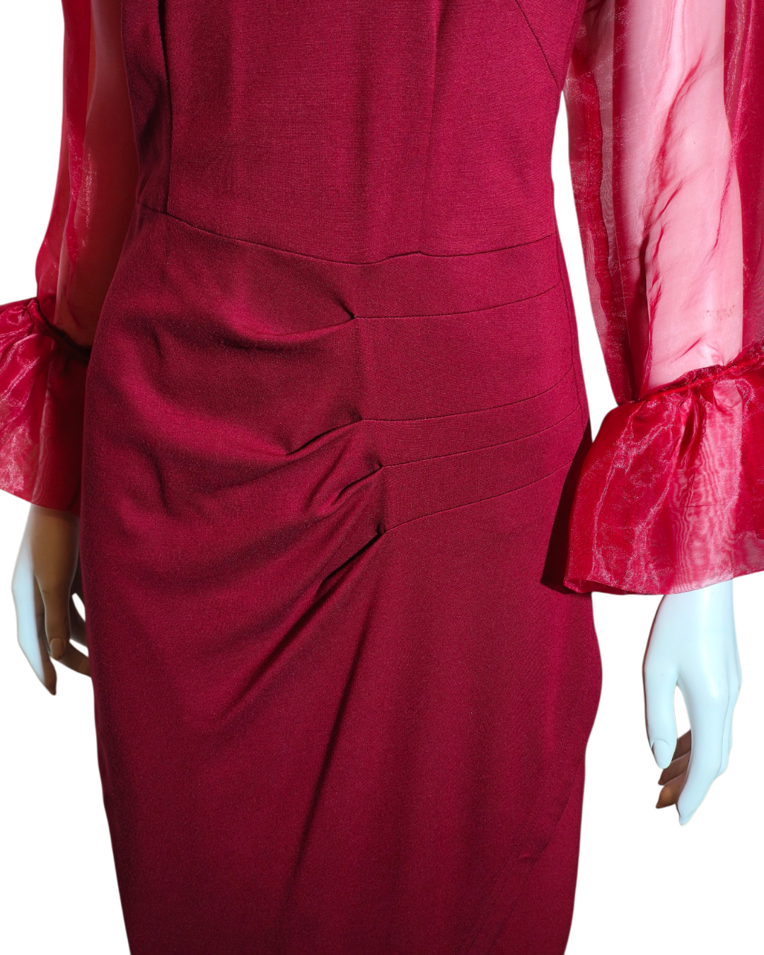 Wine Red Modern Cheongsam with Sheer Flare Sleeves
