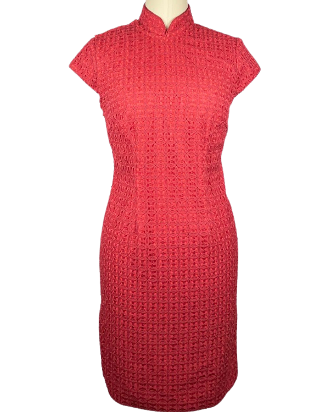 Red Geometric Lace Cheongsam Dress