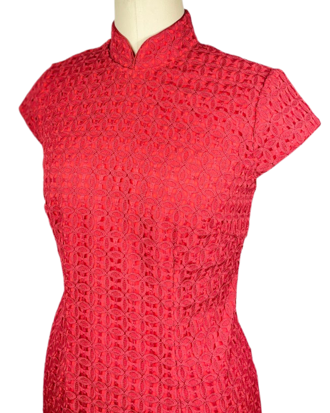 Red Geometric Lace Cheongsam Dress