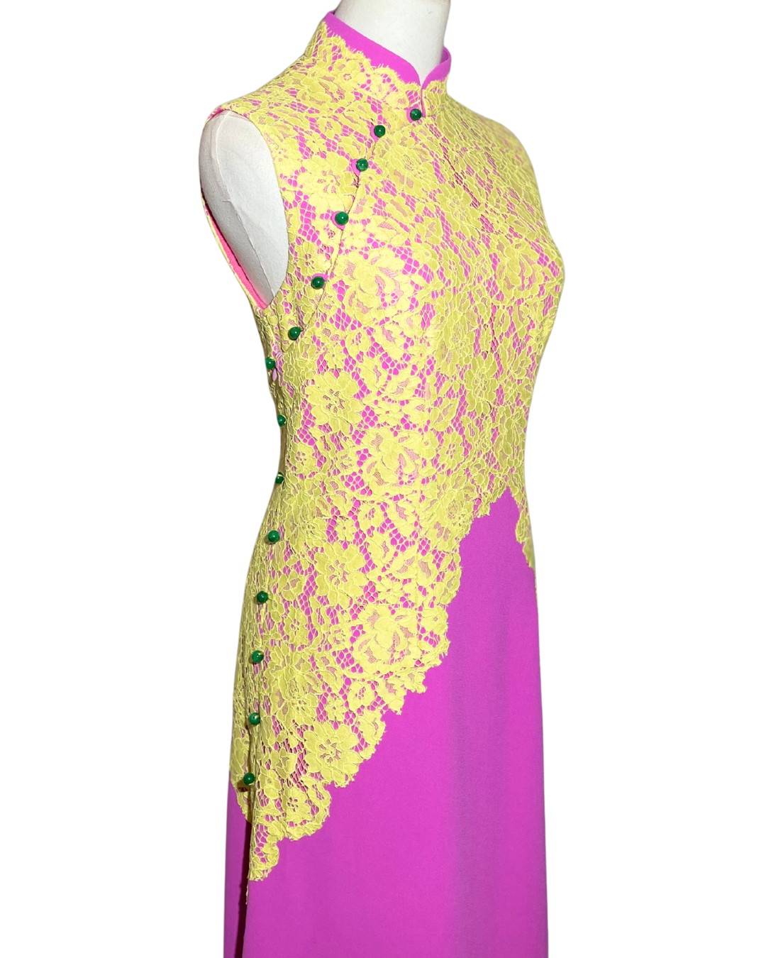 Pink Yellow Lace Sleeveless Cheongsam