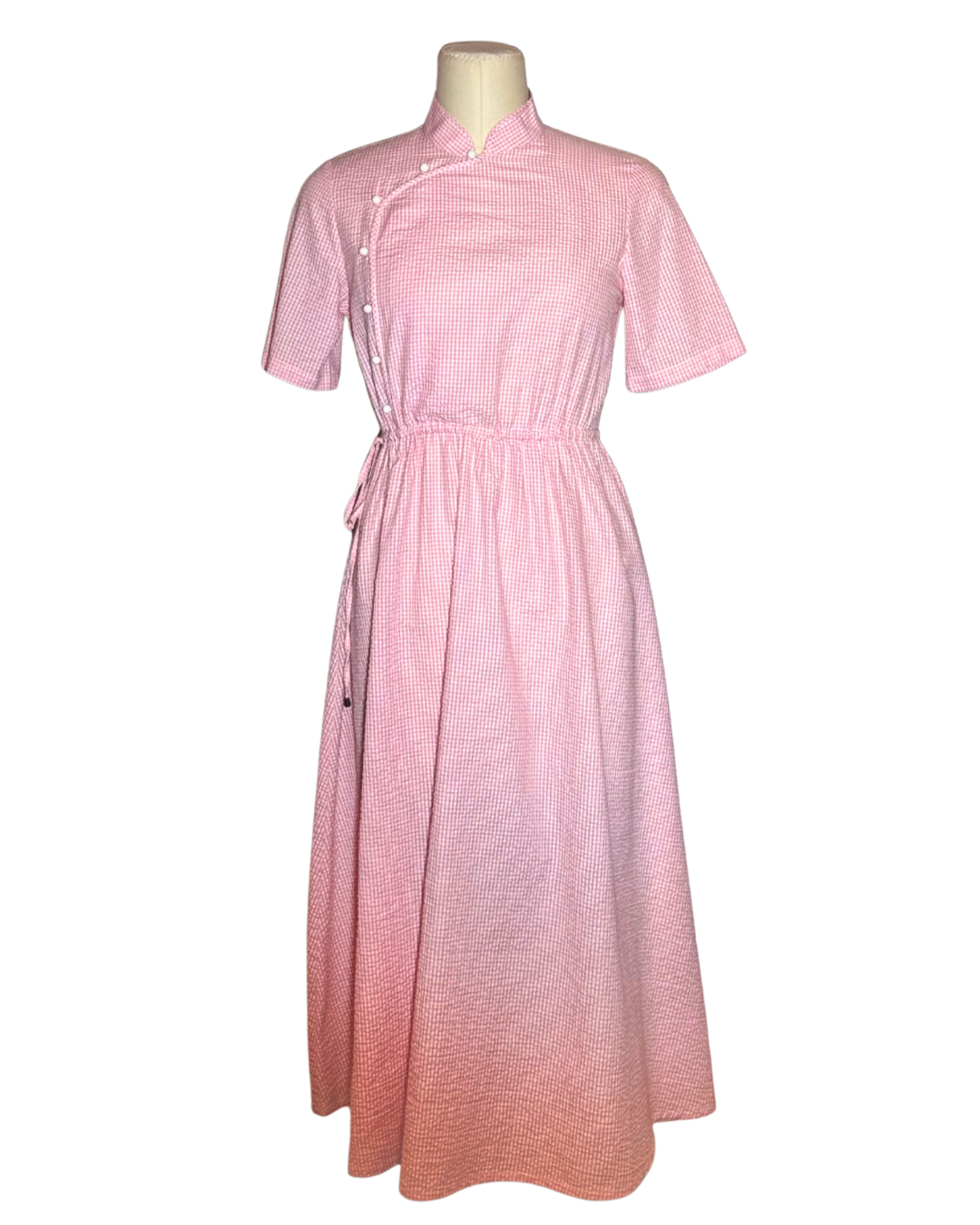 Pink Checkered Cheongsam Dress