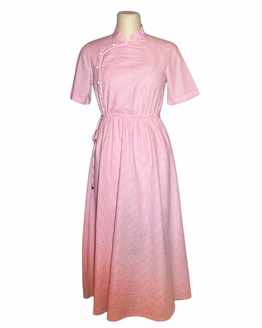 Pink Checkered Cheongsam Dress