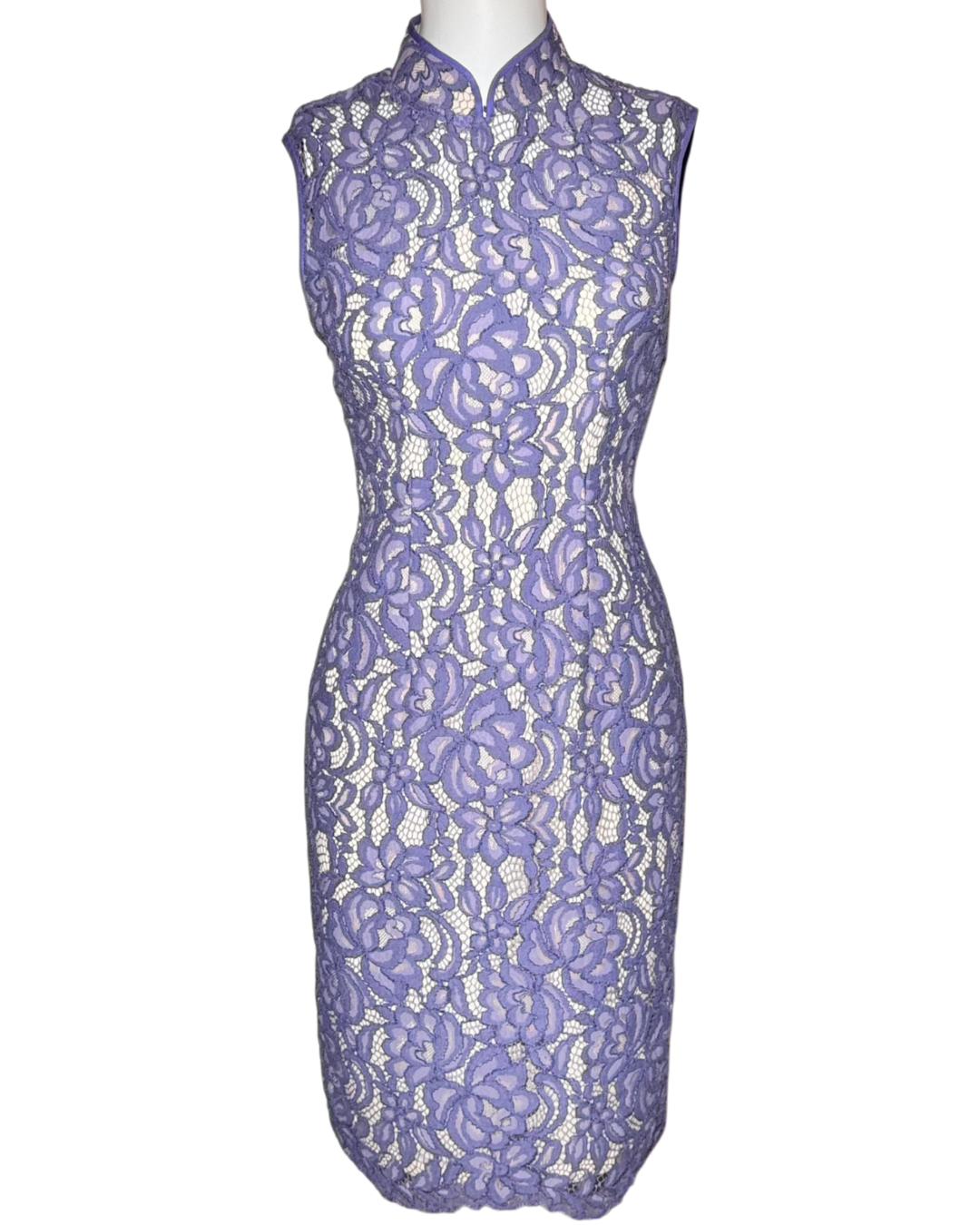Lavender Floral Lace Sleeveless Cheongsam