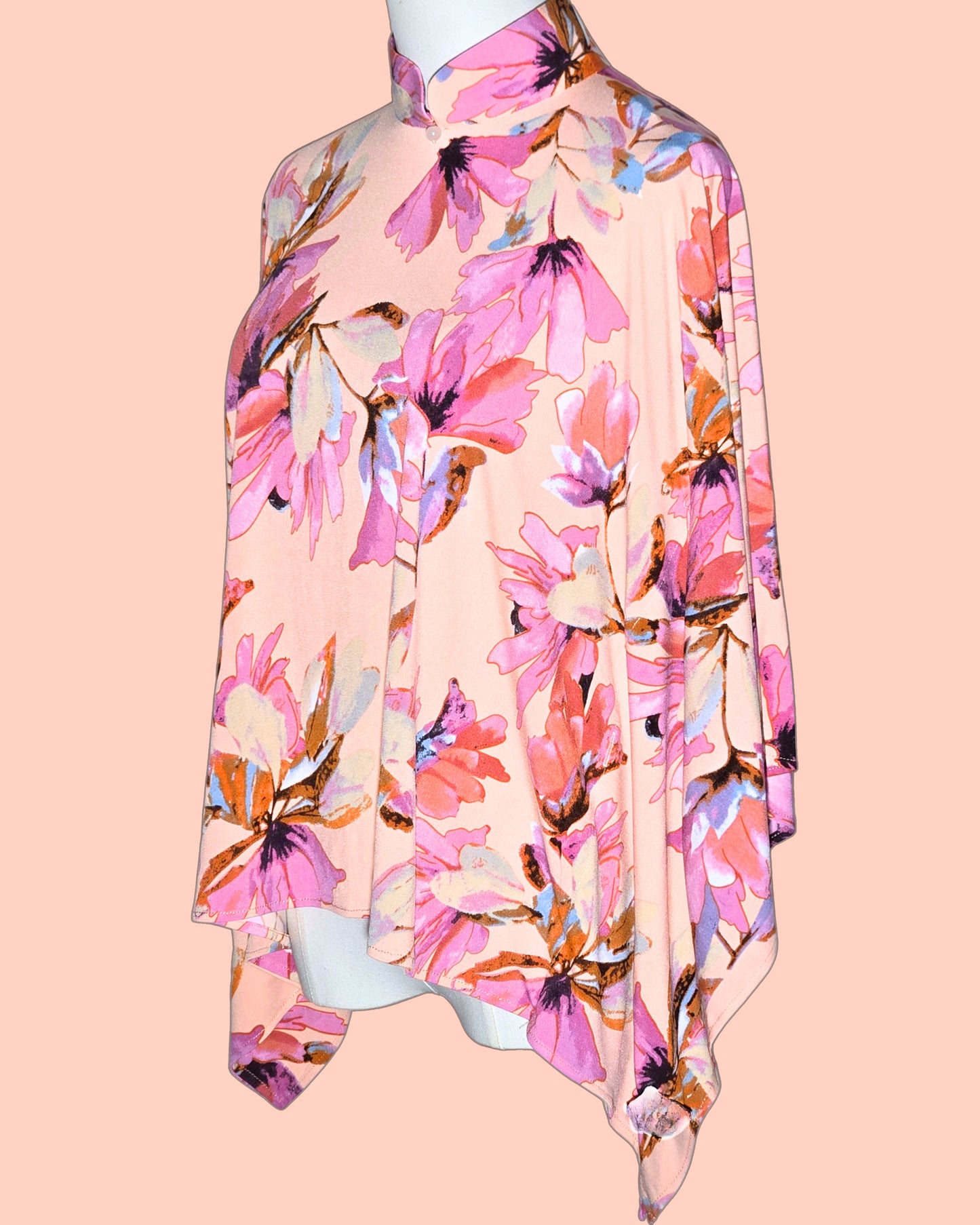 Summer Pink Floral Elastic Cheongsam Cape
