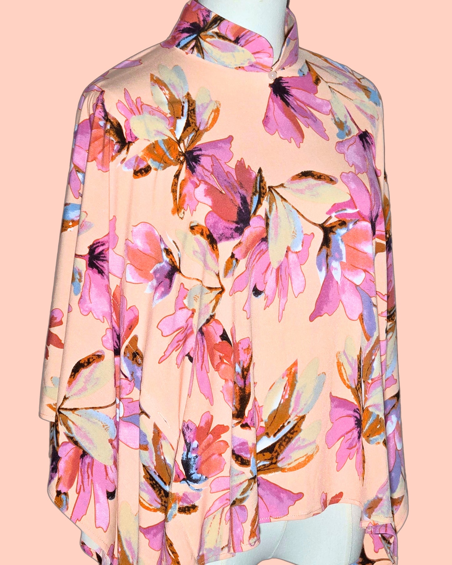 Summer Pink Floral Elastic Cheongsam Cape