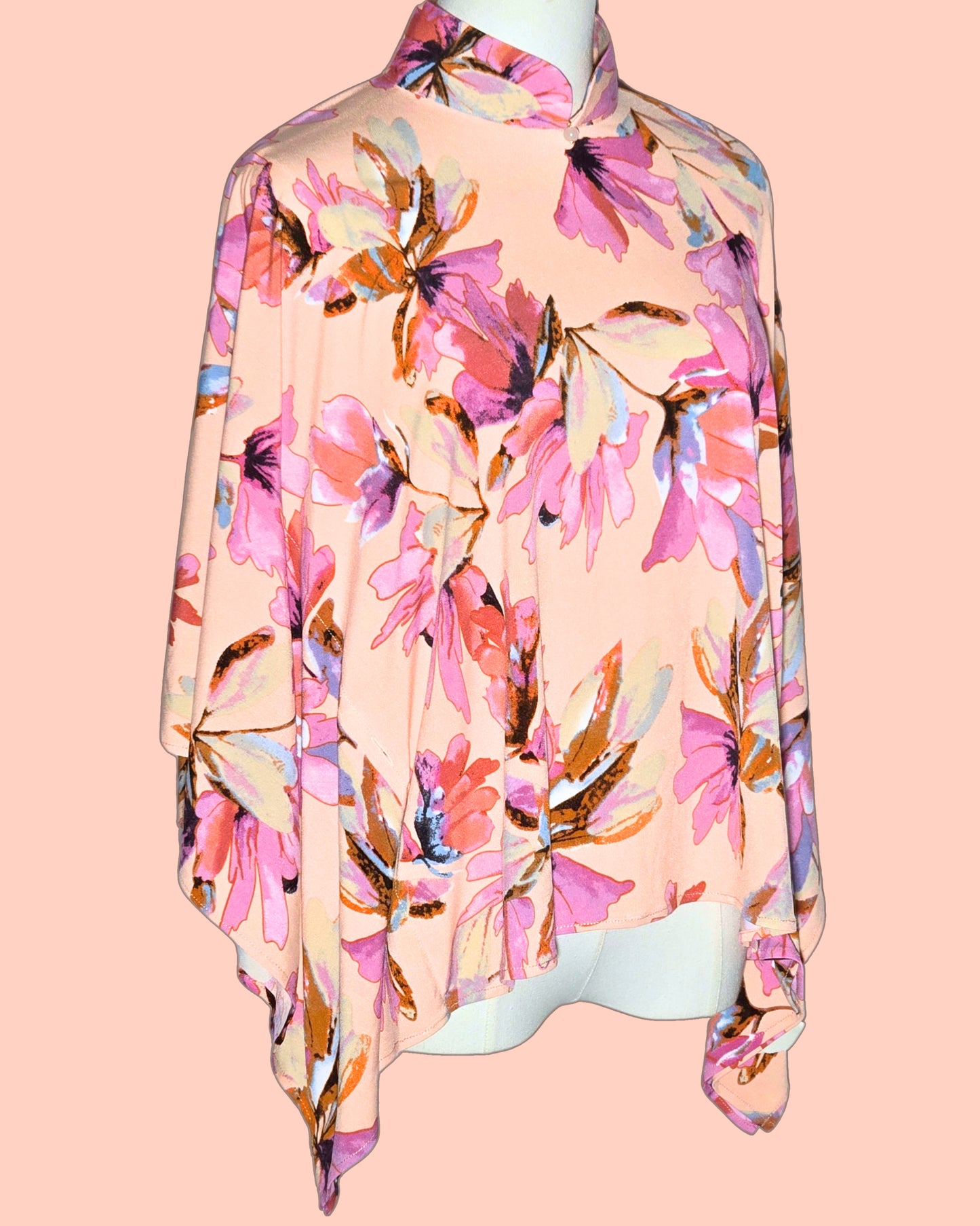 Summer Pink Floral Elastic Cheongsam Cape
