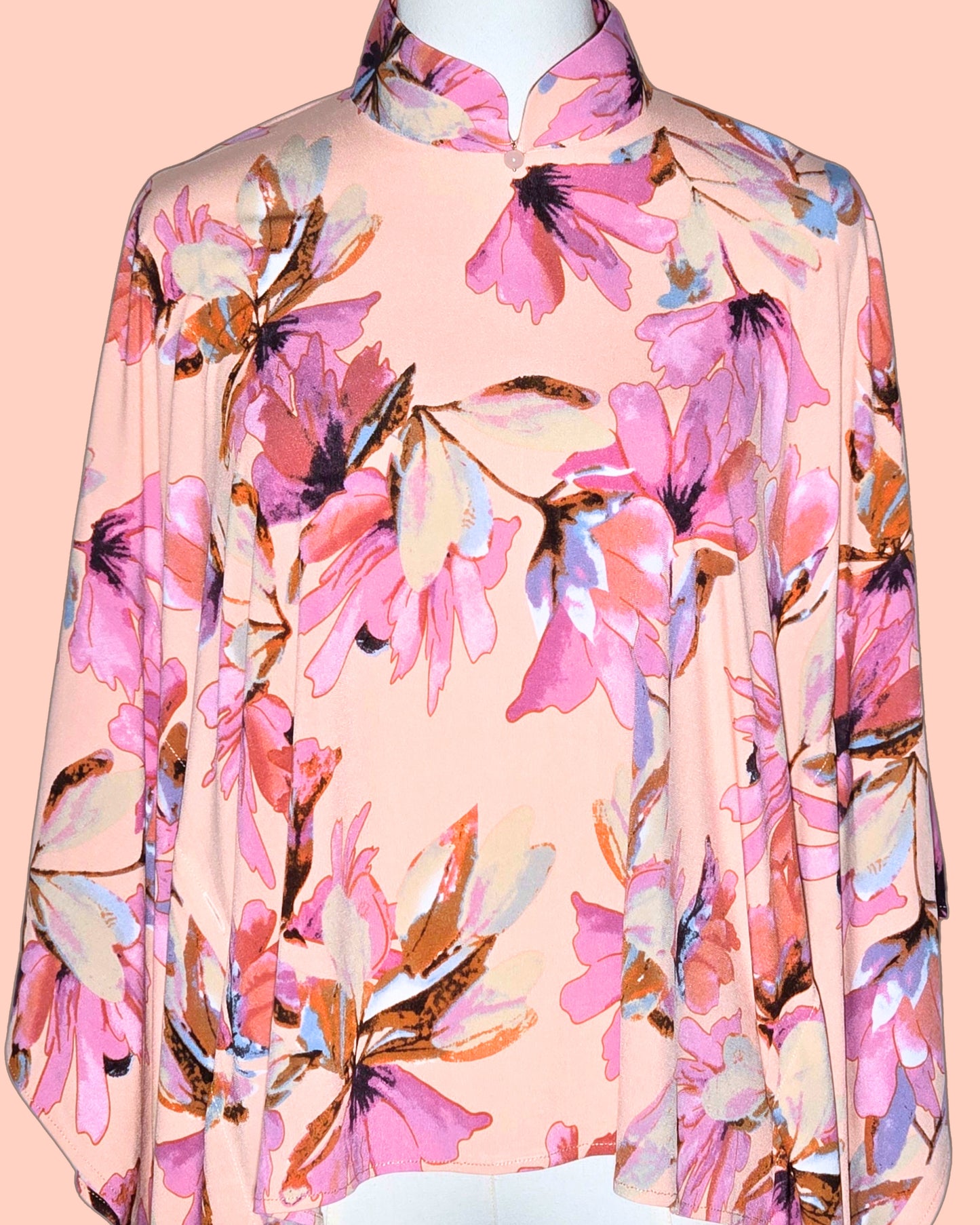 Summer Pink Floral Elastic Cheongsam Cape