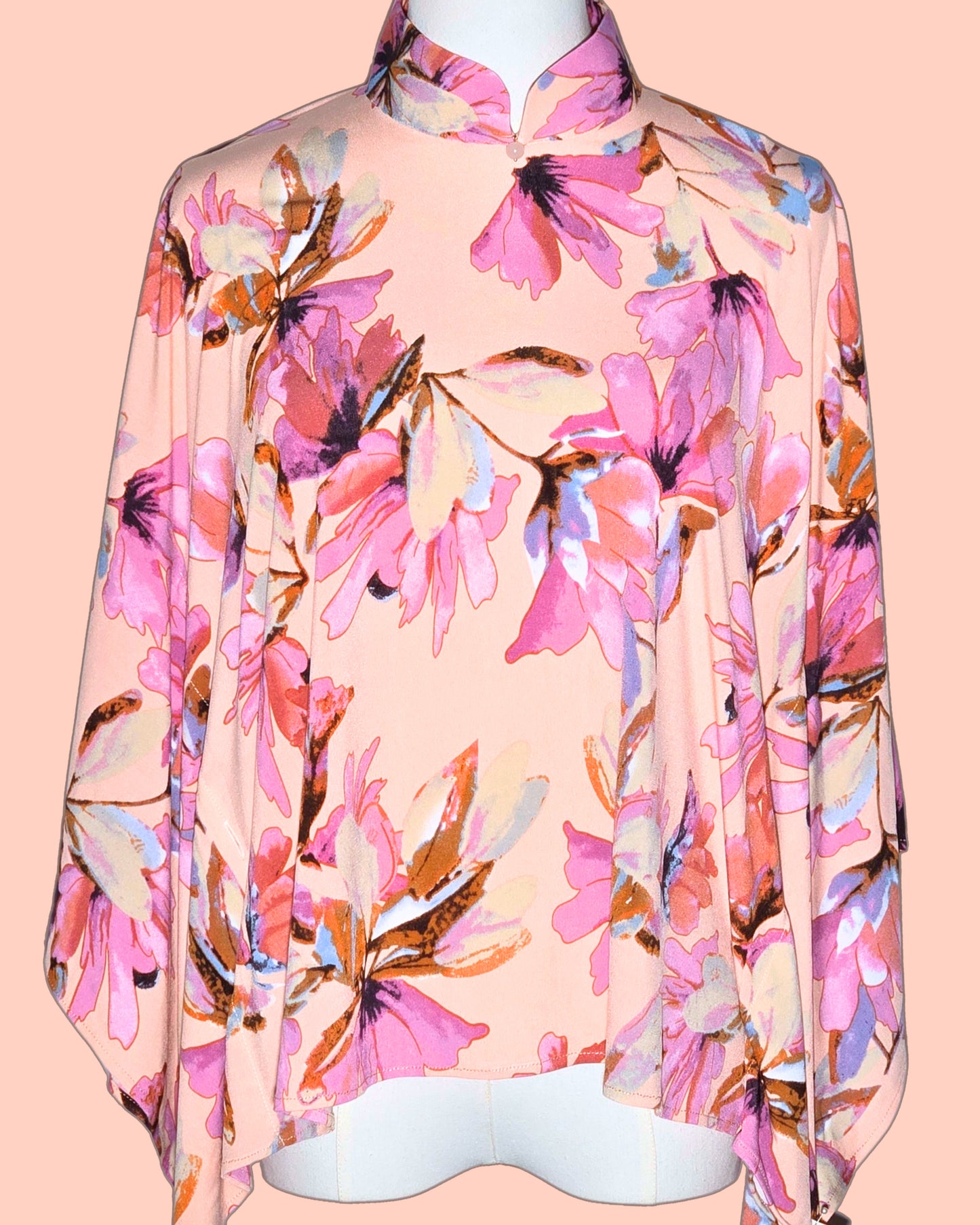Summer Pink Floral Elastic Cheongsam Cape